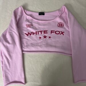 White Fox Pink off the shoulder Cropped Long Sleeve Top
